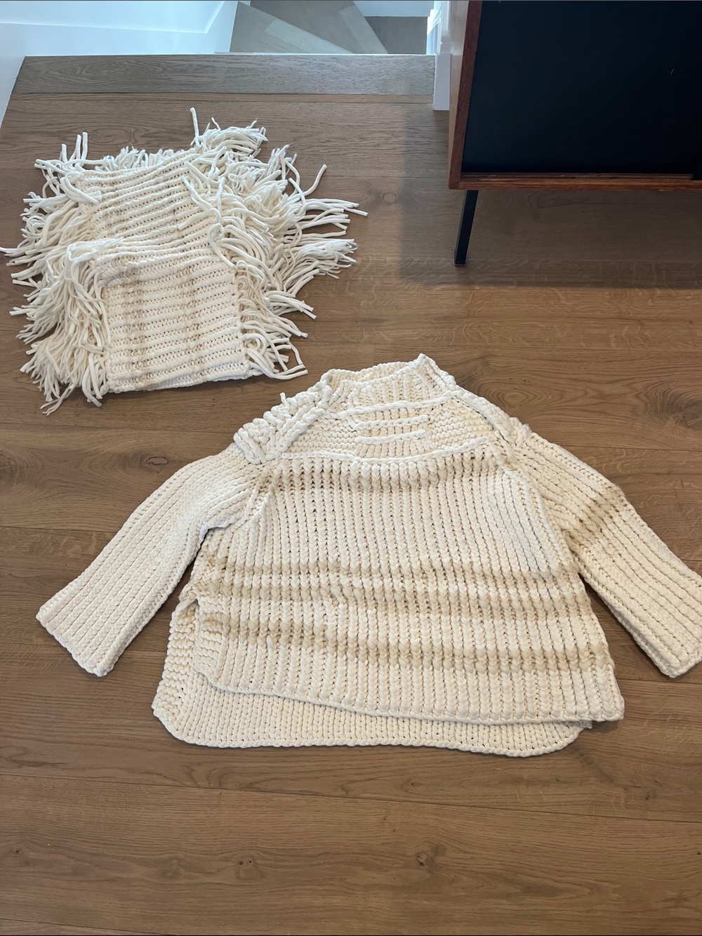 Cream Chunky Knit Women's Sweater and Matching Scarf